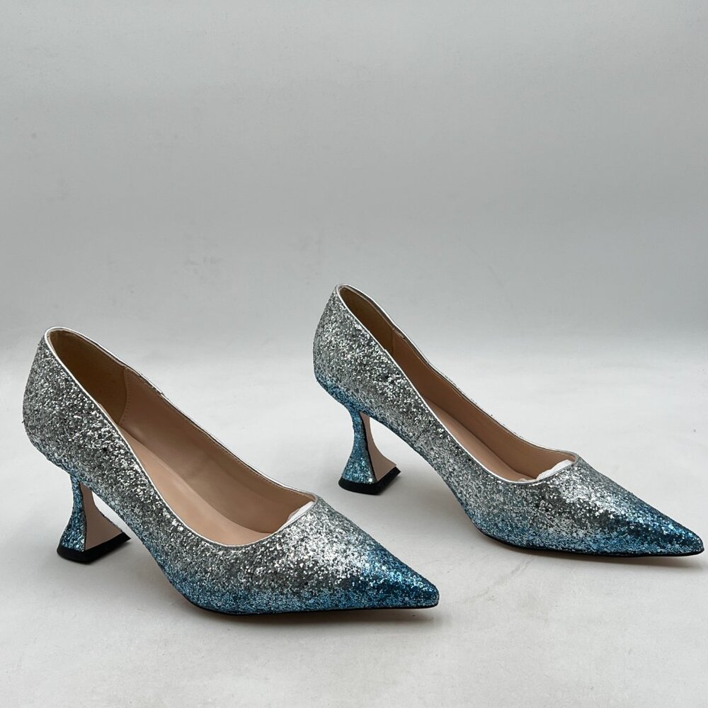 YDN Silver Blue Pointed Toe Slip on Pumps Special High Heel Shoe for Party - Picture 4 of 8